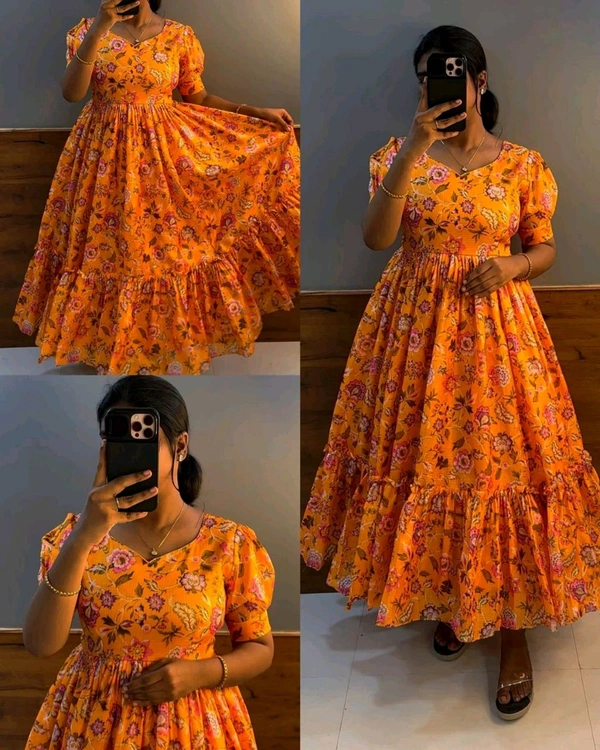 Trendy Very premium quality kota frock - 2XL, Burnt Orange