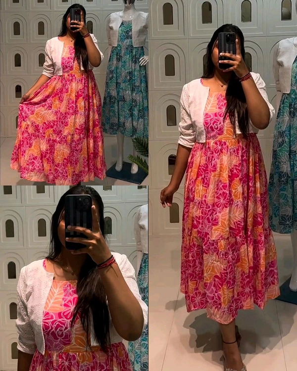 Beautiful flowers print maxi with hakoba koti - Pink, XS