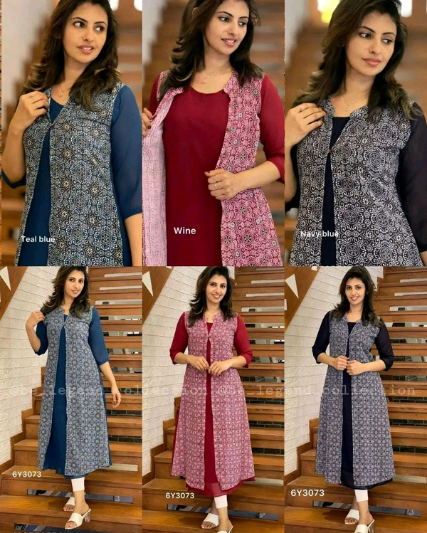Jacket style Kurti - Teal Blue, M