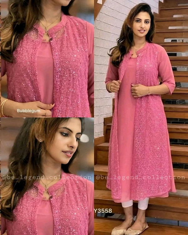 New Special jacket style Kurti - Pink, M