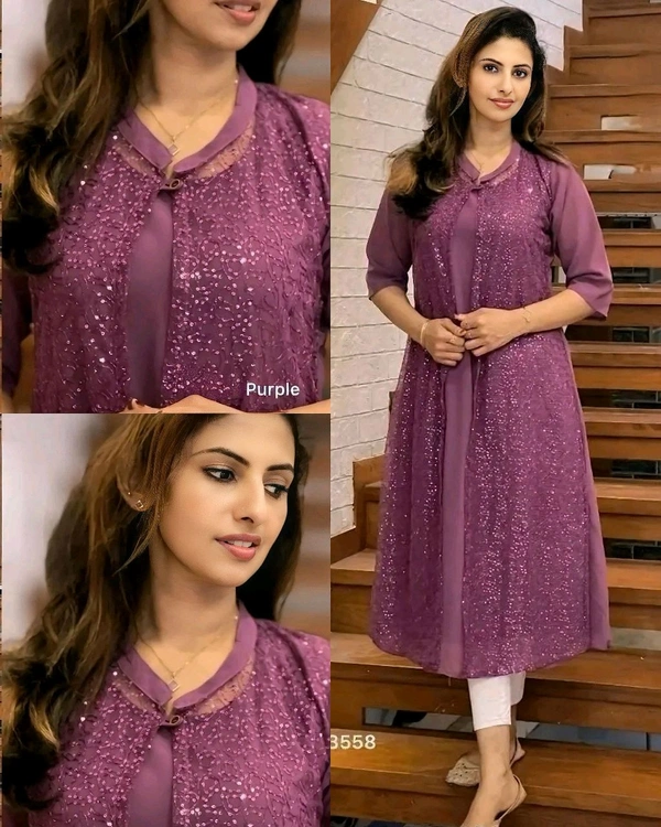 New Special jacket style Kurti - Pink, M