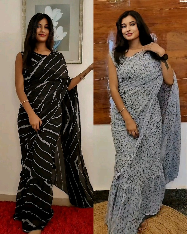 30 Secounds Gown Saree - Silver, Free Size