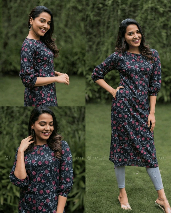 Elegant Print Kurti - Black, L