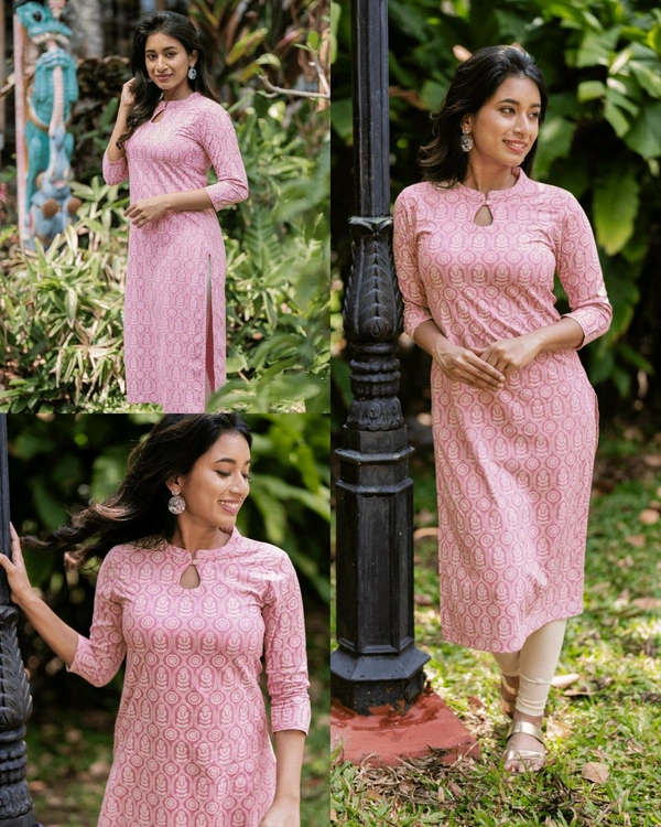 Elegant Print Kurti - Pink, M