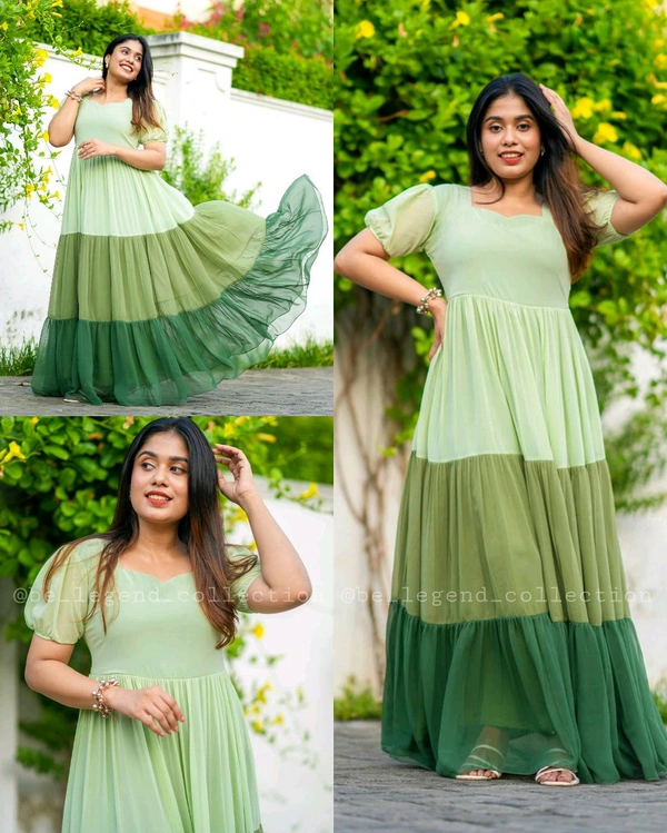Green Flowy Casual Wear Comfortable Party Gown - L
