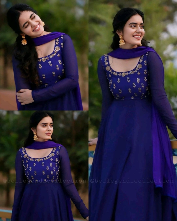 Trendy Wear Gown With Dupatta - Blue, L