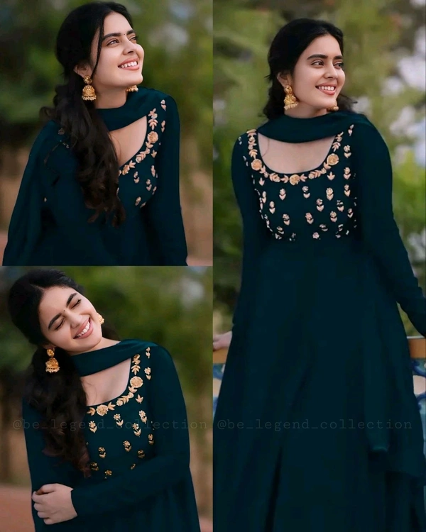 Trendy Wear Gown With Dupatta - Teal, XL