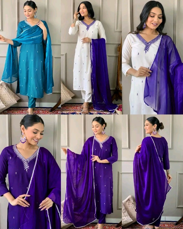 Trendy Design Women Embroidered Straight Kurta with Pants & Dupatta Set  - Teal, S