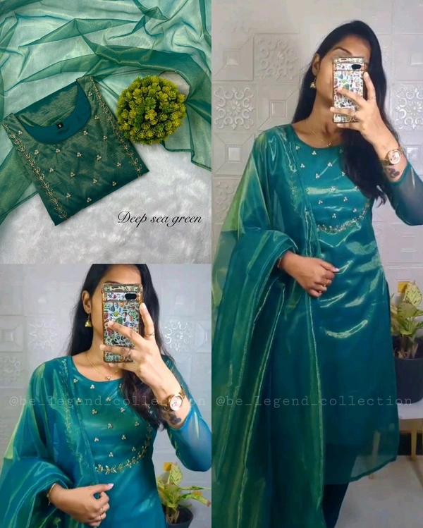 Trending Sparkle Handwork look for Festival Wear - Deep Sea Green, XL