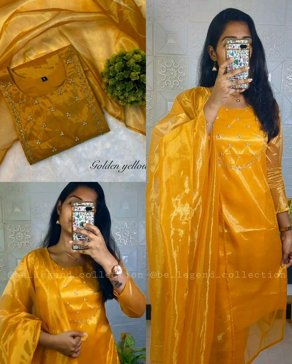 Trending Sparkle Handwork look for Festival Wear - Gold Yellow, 2XL