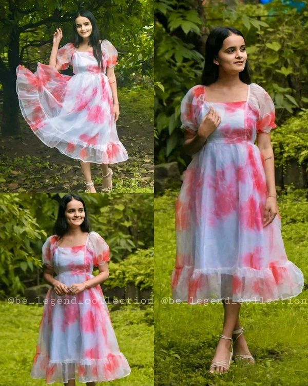 Woman Party Wear fancy Organza - Pink, 2XL
