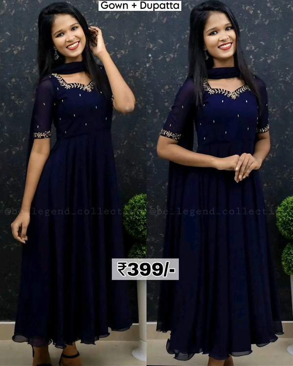 Attractive Georgette Embroidered Zari Work Gown for Women With Dupatta - S