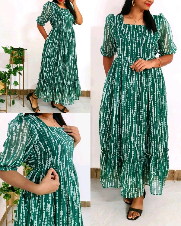 Stylish Chiffon Dress With Side Pocket - Green, S