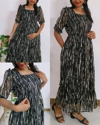Stylish Chiffon Dress With Side Pocket - Green, S