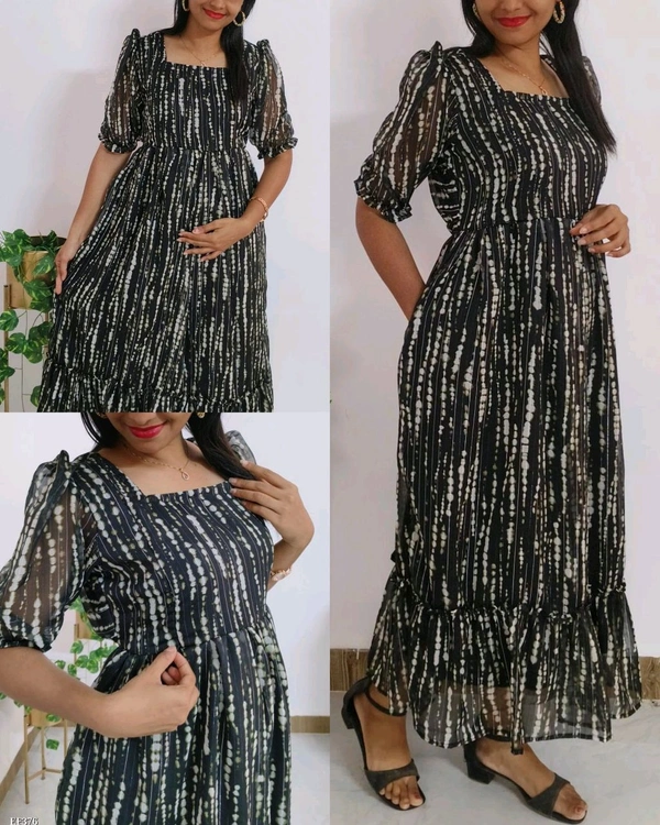 Stylish Chiffon Dress With Side Pocket - Black, S