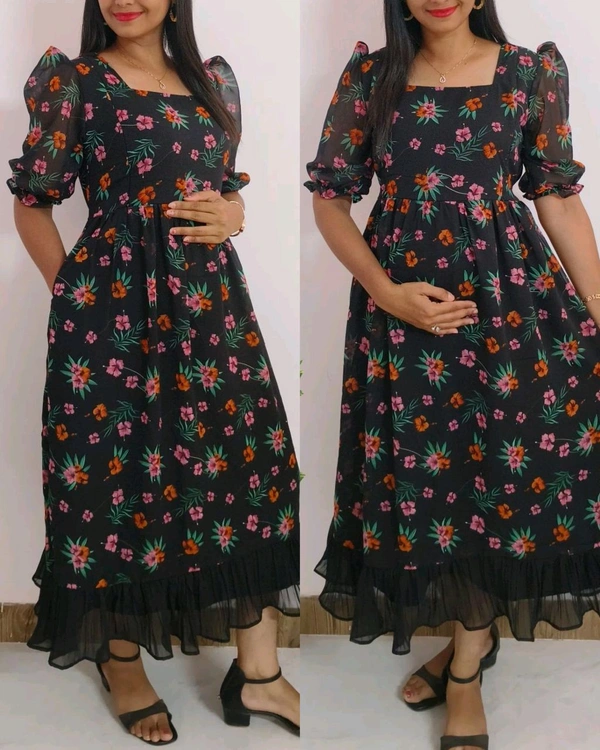 Black Floral Dress - XL