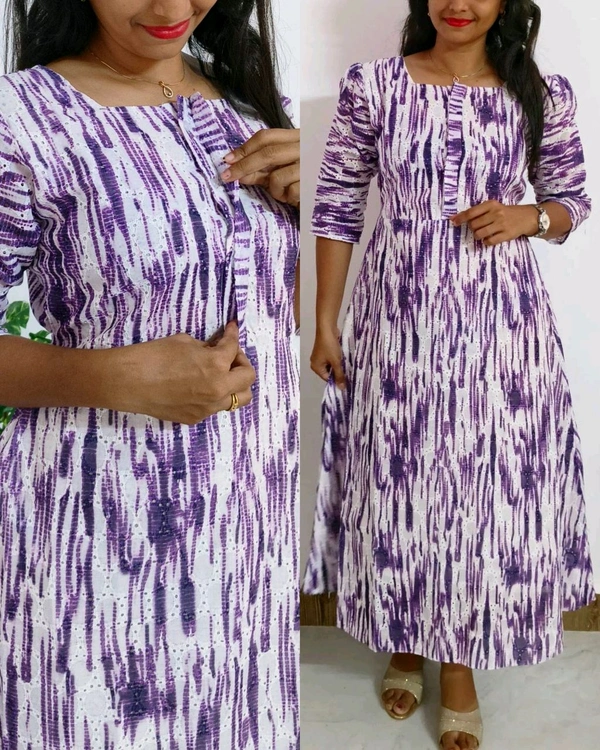 Hakoba Normal & Feeding Dress Centre Open Buttons - Voilet, XL