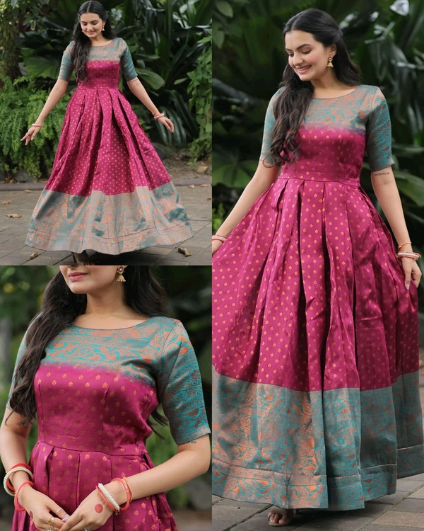 Women Woven Design Jacquard Long Gown - M