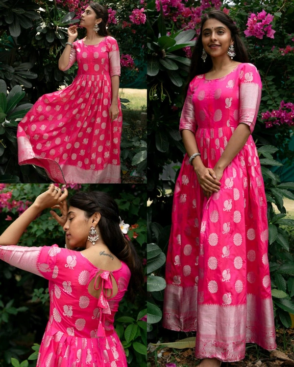 Women Woven Design Jacquard Long Gown - Rose, 2XL