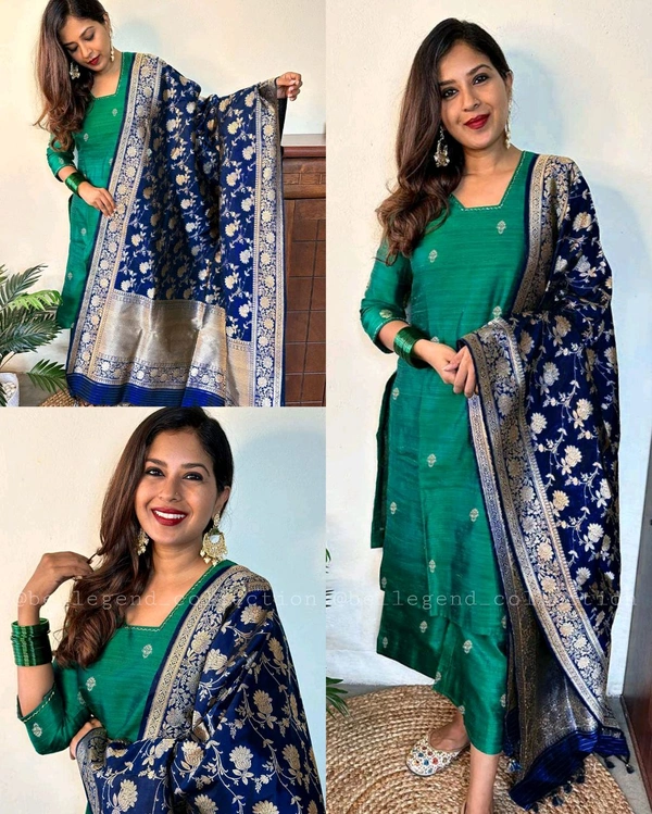 Trendy Design Jacquard Kurta Bottom Set With Dupatta - M