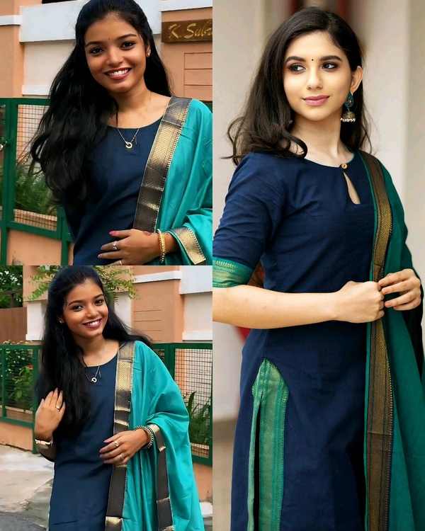 Superior And Elegant Cotton Kurta With Dupatta Set  - M