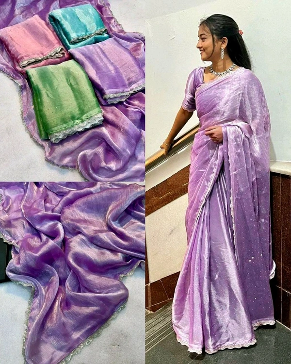 Trendy Saree with Hand Work Saree with Blouse Piece  - Purple, Free Size