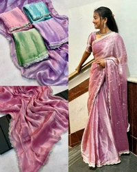 Trendy Saree with Hand Work Saree with Blouse Piece  - Purple, Free Size