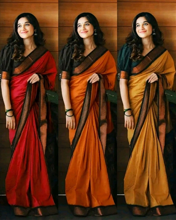 Beautiful Trendy Banarasi Saree - Orange, Free Size