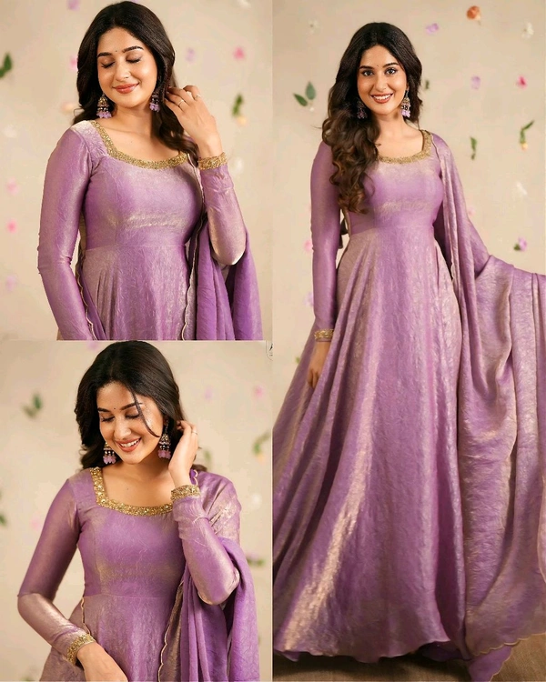 Beautiful Designer Hand Zardoshi Work Gown With Cut Work Duppata - L, Pink