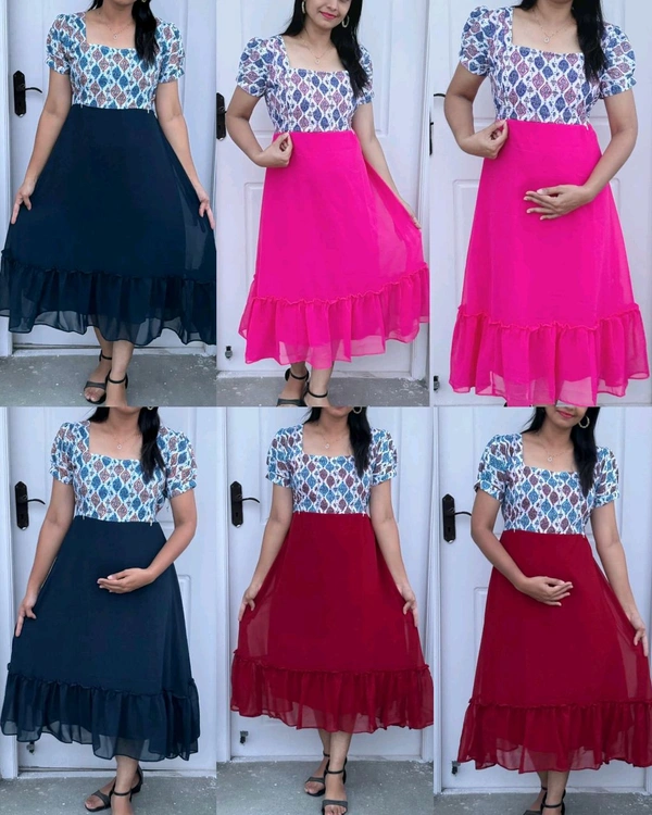 Feeding Dress Georgette Chickenkari - Midnight Blue, XL