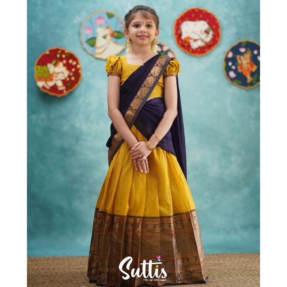 Exquisite Kids Banarasi Silk, Fully Stitched Half Saree Sets - Etsy