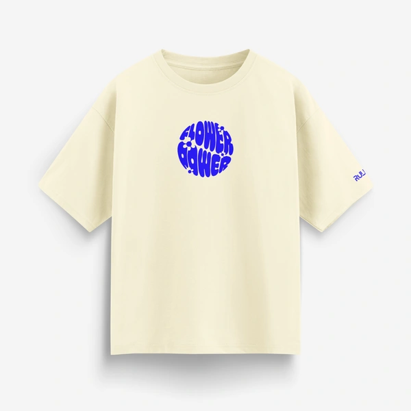 RULED Flower Power Oversized T-Shirt – Cream | Graphic Unisex Tee | Streetwear Style - off white, s