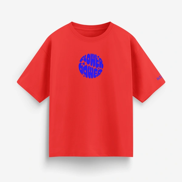 RULED Flower Power Oversized T-Shirt – Cream | Graphic Unisex Tee | Streetwear Style - red, m