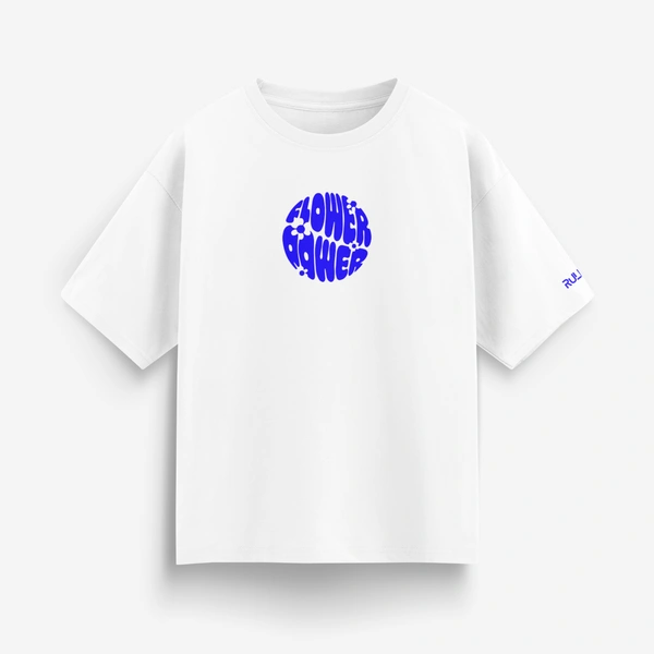 RULED Flower Power Oversized T-Shirt – Cream | Graphic Unisex Tee | Streetwear Style - white, m