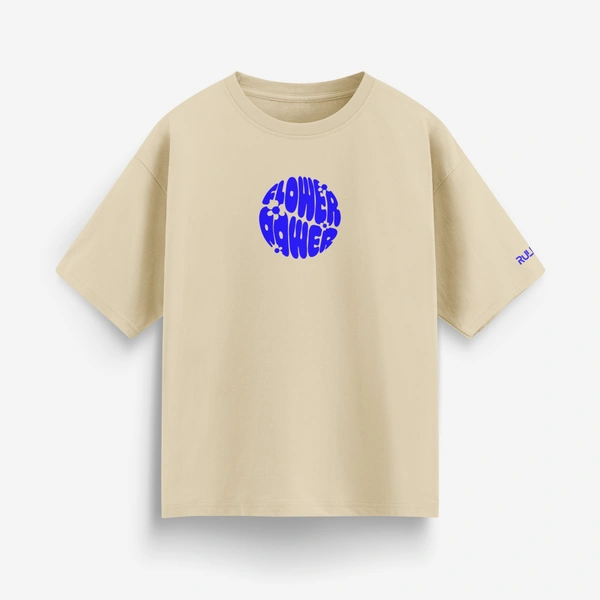 RULED Flower Power Oversized T-Shirt – Cream | Graphic Unisex Tee | Streetwear Style - beige, m