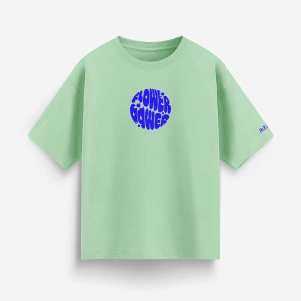 RULED Flower Power Oversized T-Shirt – Cream | Graphic Unisex Tee | Streetwear Style - sage green, m
