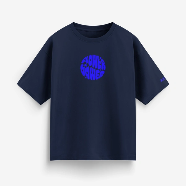 RULED Flower Power Oversized T-Shirt – Cream | Graphic Unisex Tee | Streetwear Style - navy blue, s