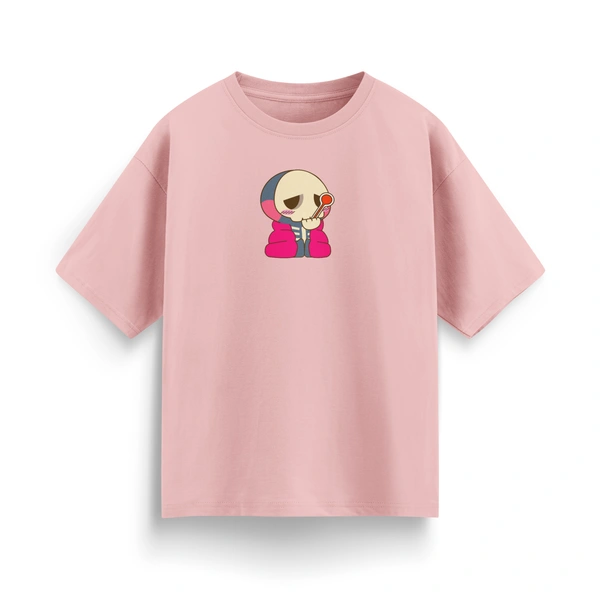 RULED Oversized Tee – Chill Graphic Streetwear  - baby pink, s