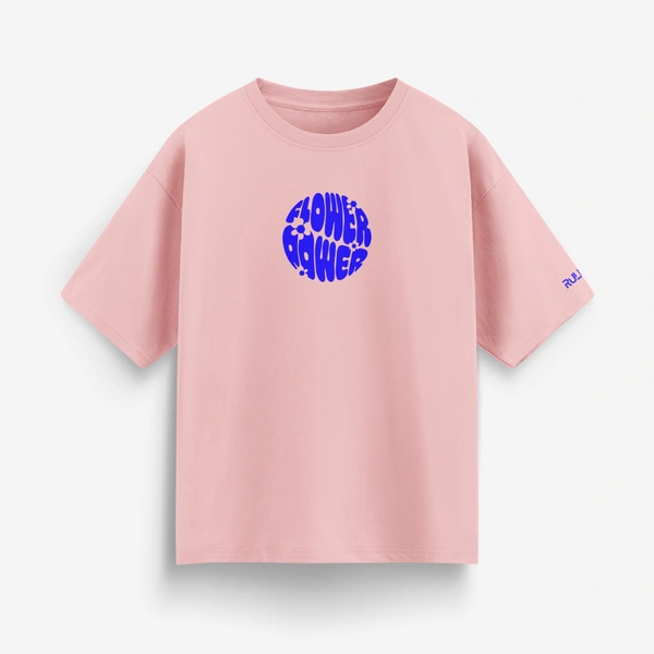 RULED Flower Power Oversized T-Shirt – Cream | Graphic Unisex Tee | Streetwear Style - baby pink, xl