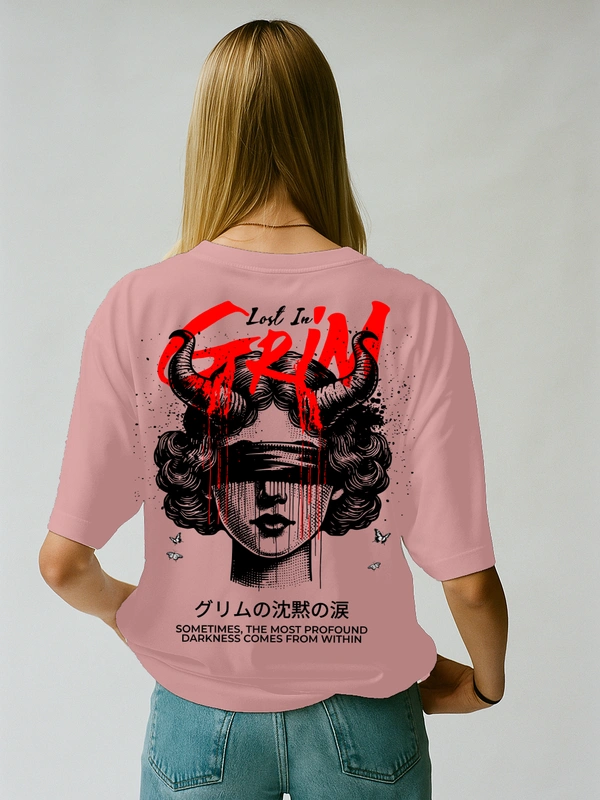 RULED Lost in Grim – Dark Aesthetic Graphic T-Shirt - baby pink, xxl