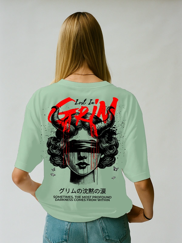 RULED Lost in Grim – Dark Aesthetic Graphic T-Shirt - sage green, s