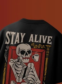 RULED Stay Alive Skeleton Oversized T-Shirt  | RULED - black, m