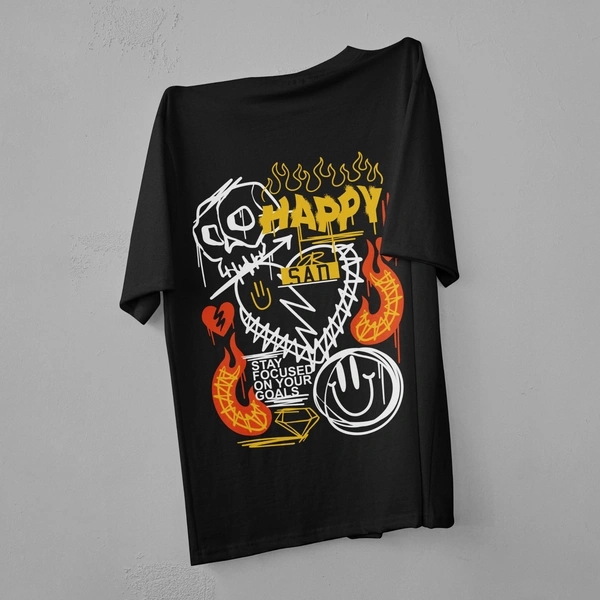 RULED Happy-Sad Graffiti Oversized T-Shirt - black, xl