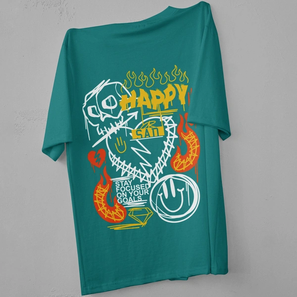RULED Happy-Sad Graffiti Oversized T-Shirt - Teal, m