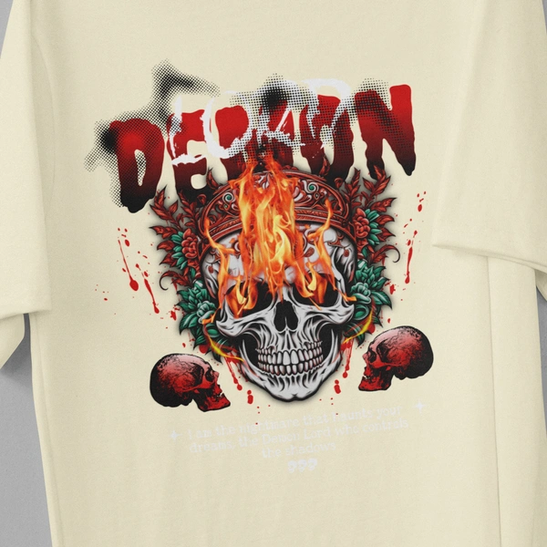 RULED Demon Lord – Flames of the Underworld Tee🔥💀😈 - off white, l