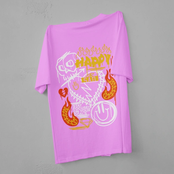 RULED Happy-Sad Graffiti Oversized T-Shirt - lavender, m