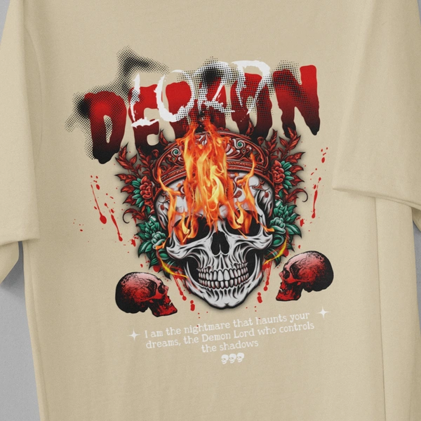 RULED Demon Lord – Flames of the Underworld Tee🔥💀😈 - beige, xl