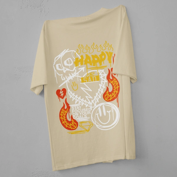 RULED Happy-Sad Graffiti Oversized T-Shirt - beige, m
