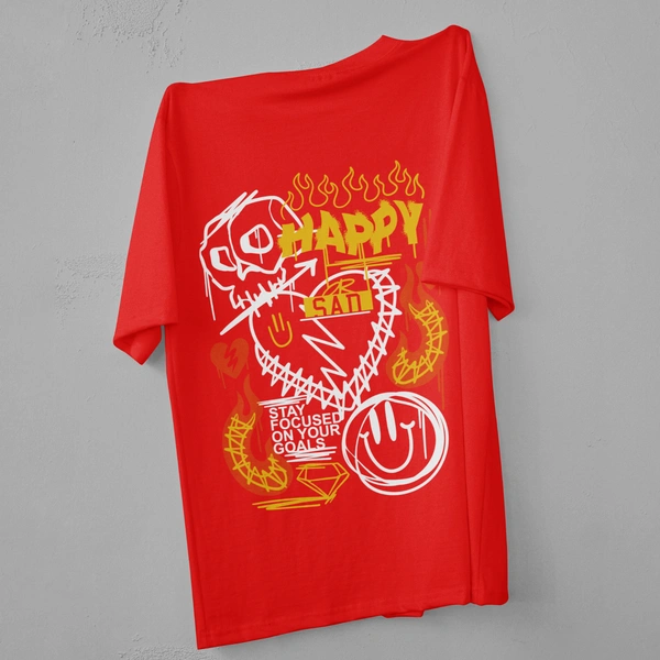 RULED Happy-Sad Graffiti Oversized T-Shirt - red, m
