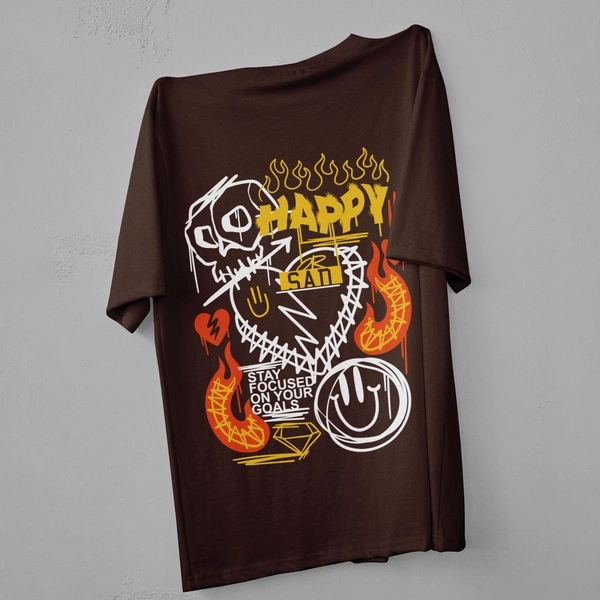 RULED Happy-Sad Graffiti Oversized T-Shirt - brown, xl